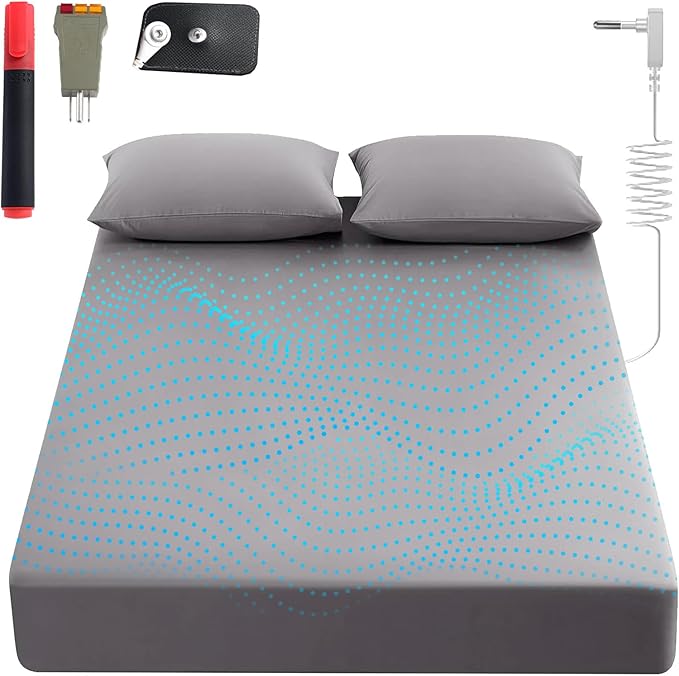 Grounding Sheets King, 90% Organic Cotton+ 10% Pure Silver Fiber,Grounded Bed Sheet Kit, Deep Pocket Grounded Bed Sheet, Relieves Pain - Used for Healthy Sleep Therapy (Gray, Full)