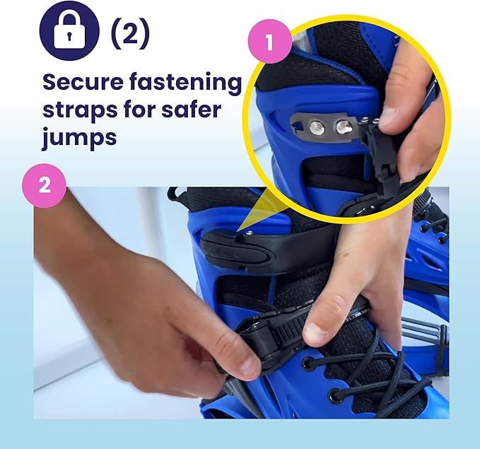 New Bounce Jumping Shoes for Kids - Premium Moon Boots - Durable Kangaroo Jumpers - Strong, Safe and Adjustable Fit, Perfect for Exercise and Fun - New & Improved Edition (Medium, Blue)