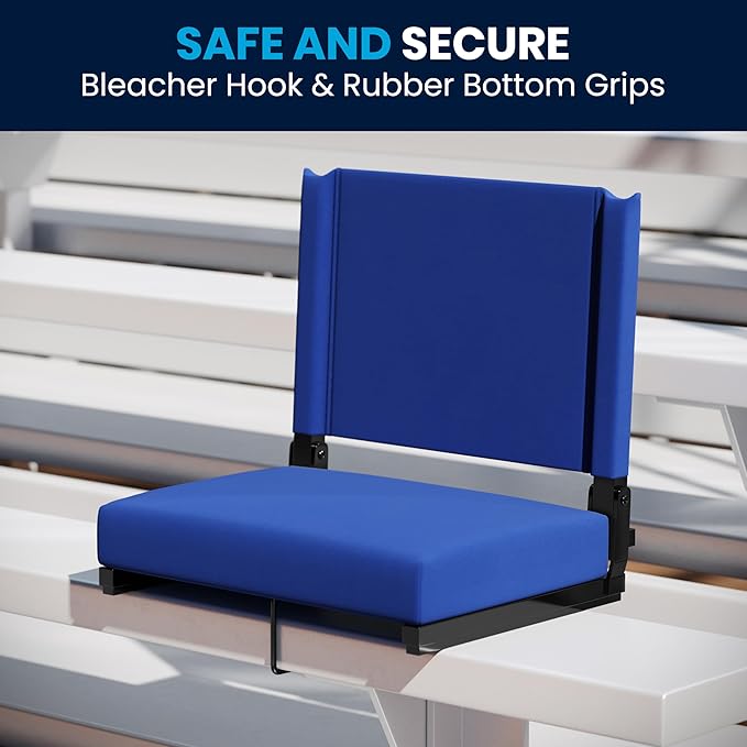 Flash Furniture Grandstand Portable Stadium Seat for Bleachers or Benches, Folding Padded Stadium Chair with Carrying Handle, 500 lb. Weight Capacity, Blue