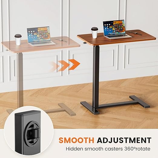 Mobile Bed Laptop Desk with Lockable Wheels and Height Adjustment Function Versatile Overbed Table for Hospital Bedside and Efficient Home Office, Brown