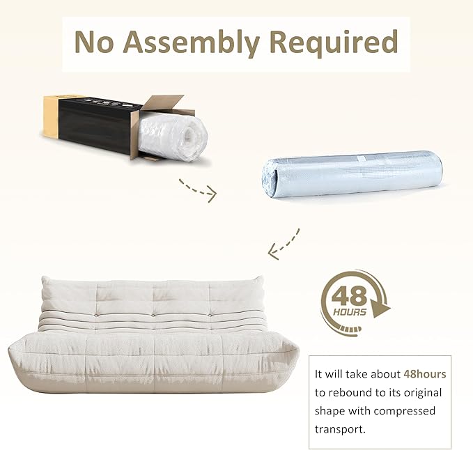 Bean Bag Chair, Oversized Bean Bag Chair for Living Room, Fireside Chair for Adults with Memory Foam Filled, Big Accent Lounge Floor Sofa for Reading, Relax, No Assembly Required. (Beige 3-Seater)