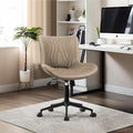 VATROS Office Chair, Armless Desk Chair with Wheels, Ergonomic Comfy Home Office Computer Task Chairs,Faux Leather Padded Cute Vanity Chair, Adjustable Height Swivel Chair with Back, Khaki