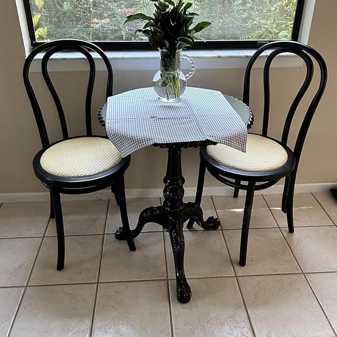 DM Furniture Solid Wood Dining Chairs Set of 4 Mid-Century Modern Rattan Kitchen Room Chairs with Backrest Bentwood Bistro Chairs for Dining/Living Room,Cafe, Black Wood