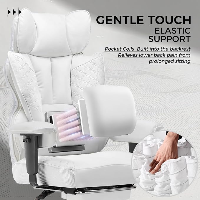 COMHOMA Desk Office Chair 400LBS Big and Tall Office Chairs Ergonomic Gaming Chairs with Wide Seat Leather High Back Chair with Foot Rest Adjustable Armrests Pocket Spring Lumbar Support