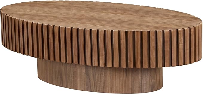 43.7'' Oval Wood Table,Modern Handcraft Drum Coffee Table for Living Room, Small Coffee Table with Sturdy Pedestal(Walnut, L43.7 x W24.8 x H13.38)