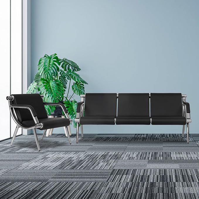 Kinfant Waiting Room Chair- Office Reception Furniture with Armrest and PU Leather Cushion, Office Guest Chair for Waiting Room Airport Hospital Bank Lobby, Black(1 Seat+3 Seat)
