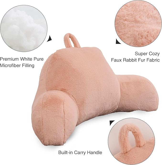 Aimuan Reading Pillow Bed Rest Wedge Large Adult Backrest Pillow with Arms Back Support for Sitting Up in Bed Cushion Incline Rest Sleeping Snoring Pillow, (Large, Blush)