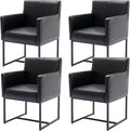 BESTANO Set of 4 Upholstered Dining Chairs with Armrest, PU Leather Modern Accent Armchairs, Kitchen & Dining Room Chairs Side Chairs, Black