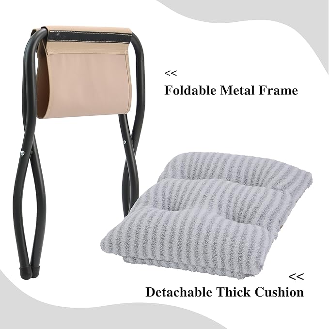 Mordchil HF 15"(H) Folding Ottoman, Foldable Footrest Stool, Portable Small Foot Stool for Couch, Collapsible Foot Rest Ottoman for Sofa, Accent Padded Ottomans for Living Room, Bedroom, Stripe Grey
