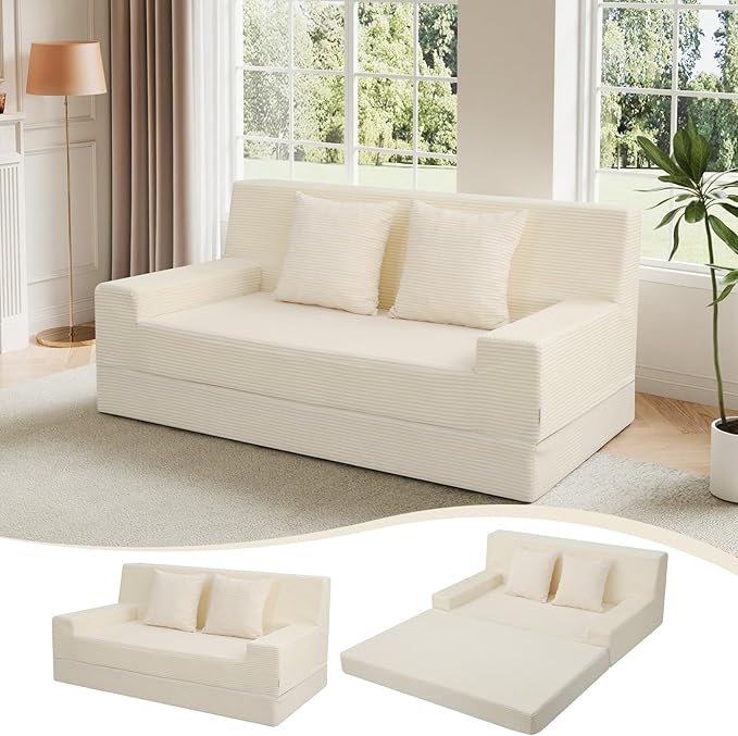MeMoreCool Boneless Folding Queen Sofa Bed – Corduroy Convertible Sleeper Chair & Fold‑Out Futon for Living Room Guest Use