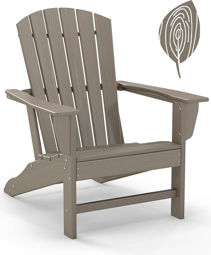 GREENVINES Adirondack Chair | Wood Grain HDPE Plastic | All Weather | Oversized Fire Pit Chairs | Desert Brown | Poly Lumber | for Outdoor Deck Backyard Patio Garden