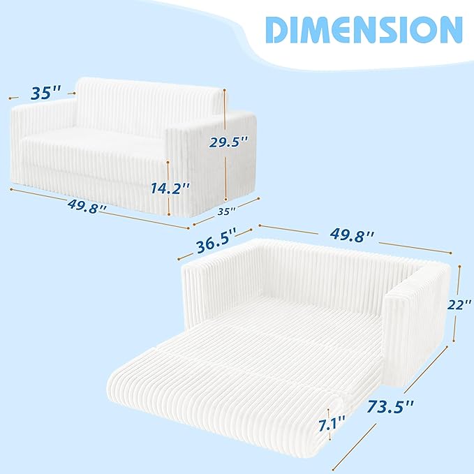 HABUTWAY Folding Sofa Bed, 2 in 1 Convertible Sleeper Chair with Armrest, Portable Fold Out Chair Bed, Comfy Floor Couch, Multi-Functional Lazy Sofa for Living Room Bedroom Dorm Home Office, Beige
