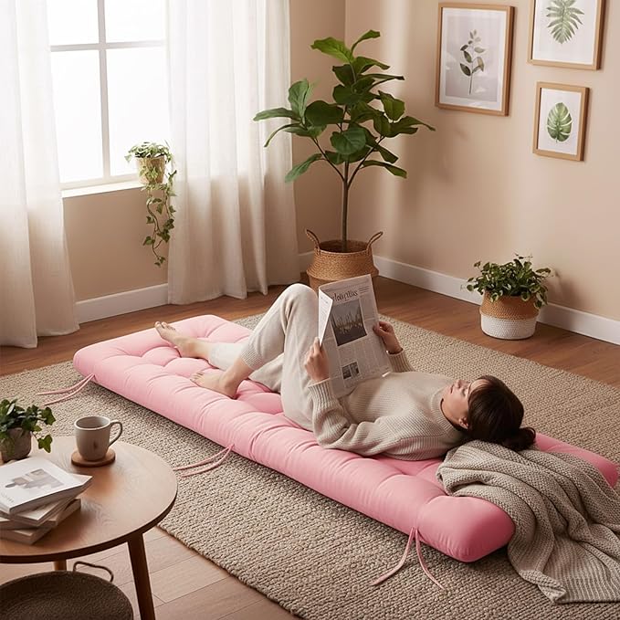 Vercraft Long Floor Cushion Large Floor Cushion with Brushed Cotton 74.8 x 27.5 x 3.15 in Jumbo Lounger Pillow for Outdoor Indoor Bay Window Meditation Yoga Reading Sleeping(Pink)