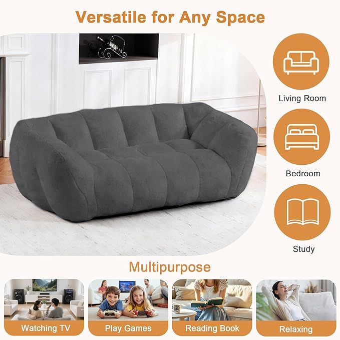 Giant Bean Bag Chair, 2 PCS Bean Bag Chairs for Adults Kids, Oversized Plush Bean Bag Couch with Armrest, Large Chair with Filler, Stuffed Accent Chair Lounge Floor Sofa for Gaming, Reading, Grey