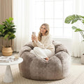 LukeAlon Faux Fur Bean Bag Chair with Filler & Petal Armrest - 44" Extra Large Fluffy Floor Sofa Chair for Adults - Soft Comfy Lounge Chair for Bedroom, Living Room, Game Room (Brown)