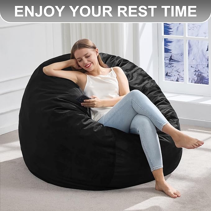 Hobestluk 3FT Bean Bag Chair Giant Bean Bag Chairs for Adults Large Bean Chairs with Removable Cover, Beanbag Chair with Filler, Adult Bean Bag Chairs for Living Room, Bedroom