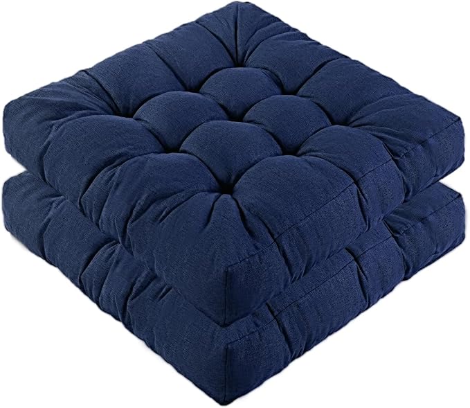 LYLNBYWK Meditation Floor Cushions Set of 2, Thickened Floor Pillow for Adults, Large Square Pillows Seat Cushion for Tatami Living Room Yoga, Memory Sponge Block Added, 22x22 Inch, Drak Blue