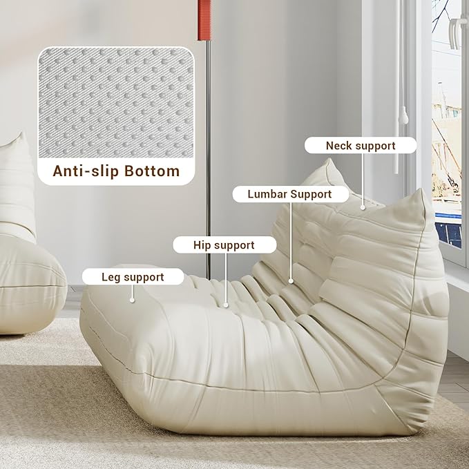 Comfy Lazy Floor Sofa Couch,Soft Armless Chair,Faux Leather Lounge Chair,Corner Relax Sofa Couch for Living Room Bedroom,Salon Office,Adults(Cream White)