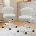 HDHNBA Small Desk Chair Round Rolling Chair with Back PU Leather Height Adjustable Swivel Vanity Work Computer Stool Chair for Home Office Bedroom, Set of 2