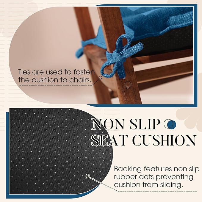 Basic Beyond Chair Cushions for Dining Chairs 4 Pack, Chair Cushion with Ties and Non Slip Backing, 15.5 x 15.5 inches Tufted Chair Pads for Dining Chairs(Turquoise)