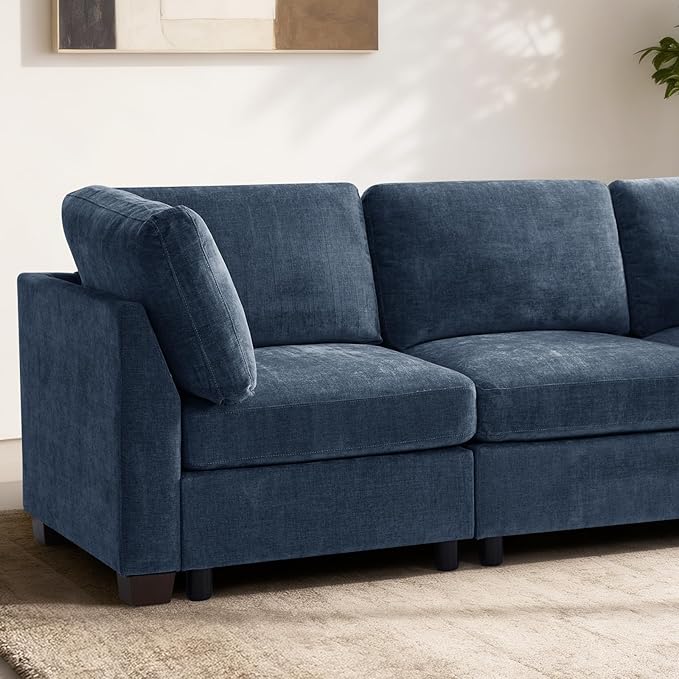 EDILLY 94 inches Oversized Modular Sectional Fabric Cloud Sofa Set, Extra Large L Shaped Couch Reversible Chaise Couch,3 Seat Modular Sofa with Storage Ottoman, Blue