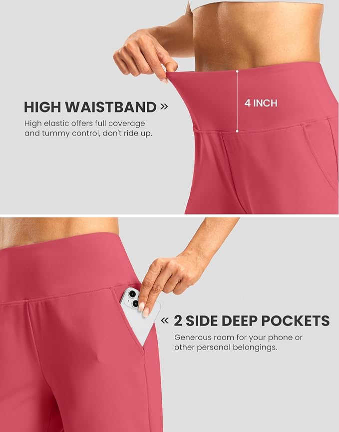 Women's Athletic Shorts with Zipper Pocket 7" High Waisted Stretchy Bermuda Shorts for Women Workout Running Casual