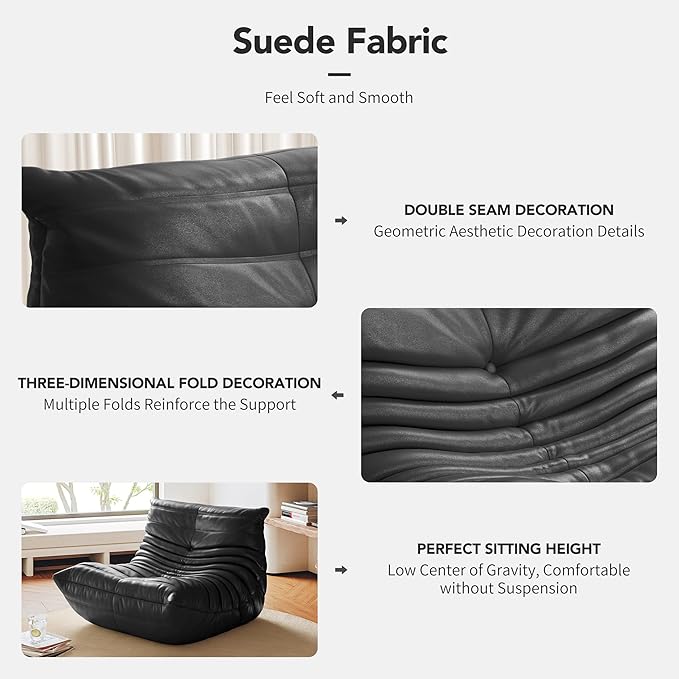 cebihy High-end Uncompressed Fireside Togo Chair, Bean Bag Chair, Foam Floor Sofa, Soft Lazy Lounge Sofa Couch, Armless Faux Leather Big Beanbag Accent Chairs for Living Room Bedroom Dorm Office
