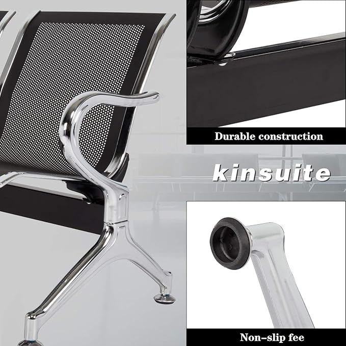 Kinsuite Reception Room Chair - 2 Seat Metal Waiting Room Chairs, Office Guest Chairs & Reception Seat for Office Bank, Hospital, Airport, Black