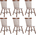 LZAREAL Windsor Dining Chairs Farmhouse Dining Chairs Set of 6 Modern Wood Kitchen Chairs Mid Century French Country Spindle Chair for Dinning Room Kitchen Restaurant Bar Canteen Library, Walnut