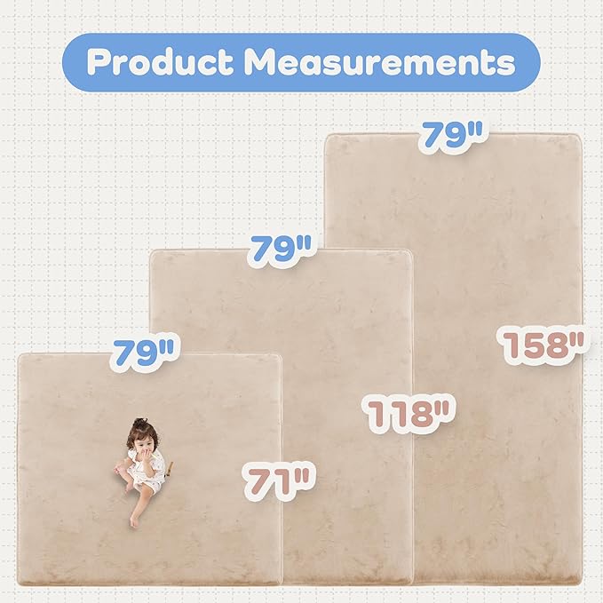 PAPAMAT 1.3" Thick Baby Floor Play Mat 79x158, Basic Padded Foam Mat for Tummy Time Crawling, Non Slip Cushioned for Babies Toddlers Infants Kids (Beige)
