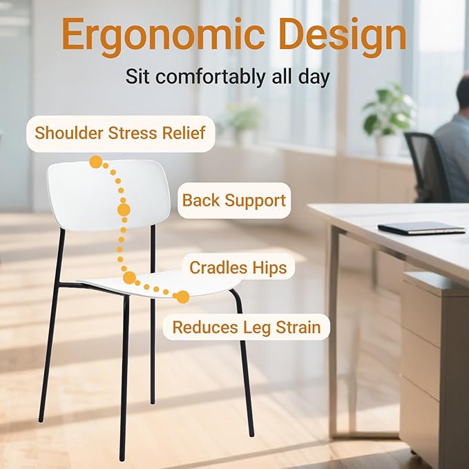 Sidanli Conference Room Chairs Stackable Set of 4, Reception Chairs with Plastic Seat, Stacking Chairs for Waiting Break Room Classroom Clearance, White