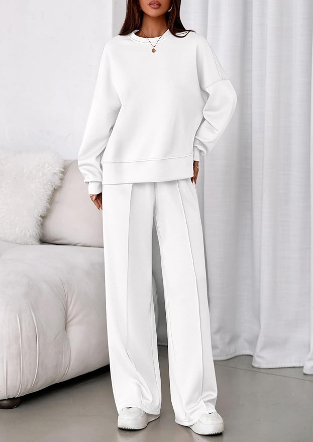 PRETTYGARDEN 2 Piece Sets For Women Fall Trendy Long Sleeve Sweatshirt Wide Leg Pants Loungewear Set Matching Sweatsuit
