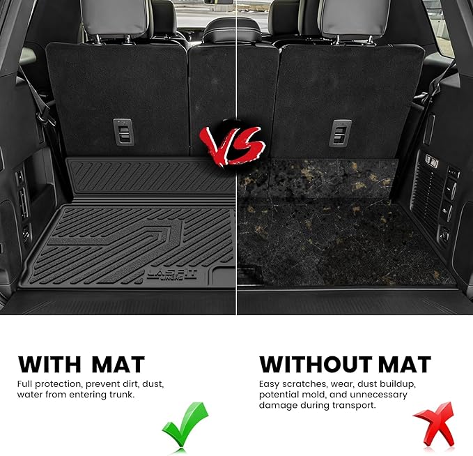 LASFIT Floor Mats&Cargo Backrest Mat for 7 Seats Ford Expedition Standard&Lincoln Navigator Standard 2025 2026 (Not Fit 8 Seats),Costom Fit All Weather Protection TPE Easy Clean Floor Liners,1pcs.