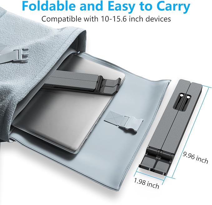 Gogoonike Adjustable Laptop Stand, Portable Laptop Riser for Desk, ABS+Silicone Foldable Ventilated Cooling Notebook Holder Stand for 10-15.6” Laptops, Tablets