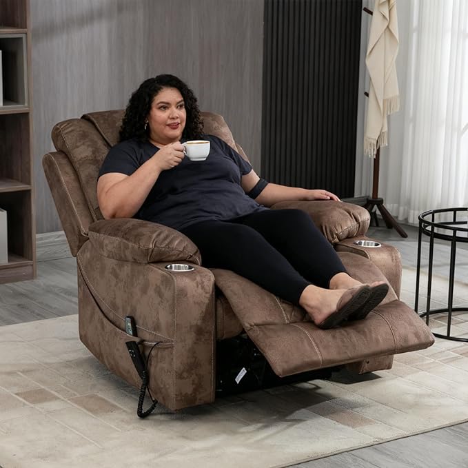 Oversized Power Lift Recliner Chair for Big and Tall, 25" Large Electirc Recliner Chair with Massage and Heating, Dual Motor Zero Gravity Recliner Sofa, Velvet, Brown
