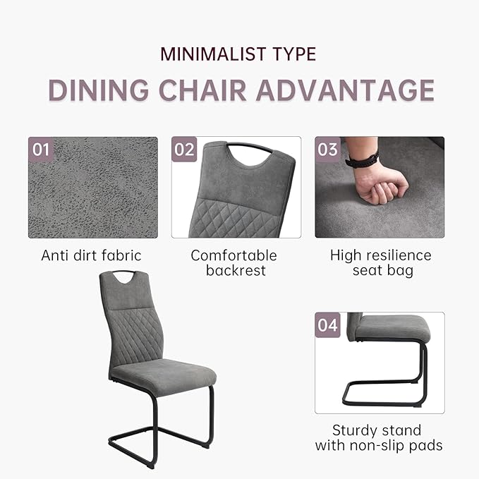Dining Chairs Set of 4, Modern Kitchen Dining Room Armless Upholstered Side Chairs Cushion Seat and Sturdy Metal Leg (4 Grey)