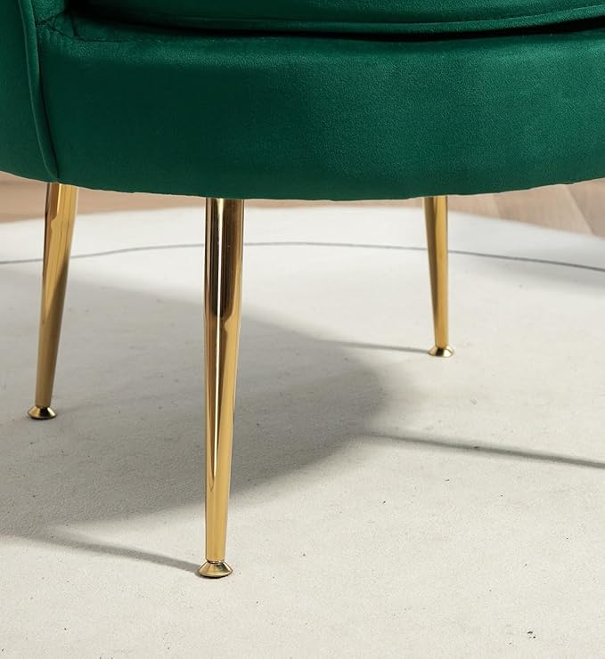 Container Furniture Direct Velvet Barrel Accent Chair with Scalloped Silhouette and Gold Metal Legs, Decorative Piece Suitable for Traditional, Modern, and Contemporary Spaces, Green