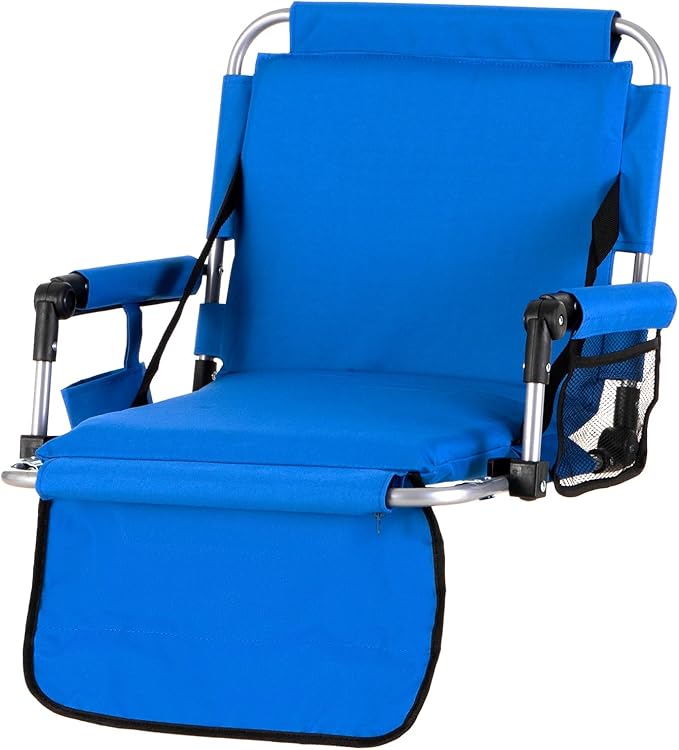 LET'S CAMP Folding Stadium Seat Bleacher Chair with Cup Holder, Mesh Bag and Hide Hooks, Portable Stadium Chair with Back and Cushion