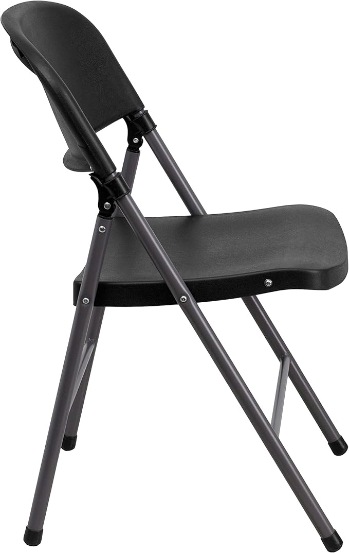 Flash Furniture 4 Pack HERCULES Series 330 lb. Capacity Black Plastic Folding Chair with Charcoal Frame