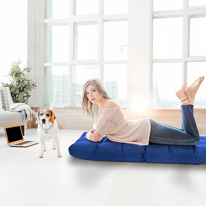 COSTWAY Floor Chair, Folding Gaming Chair with Back Support, 14 Adjustable Positions, Alloy Steel Frame, Lazy Sofa Lounge for Playing Reading Meditating Room Recliner for Adults, Kids (Blue)