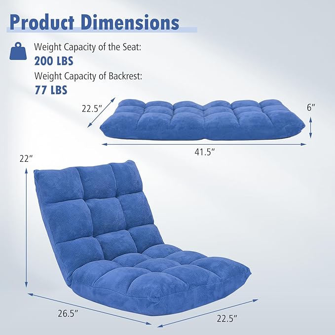 Giantex Floor Chairs, Floor Gaming Chair with Back Support, Coral Velvet, 14 Adjustable Position, Thick Sponge Padding, Floor Seating Lounge for Reading, Watching TV, Meditation, Gaming Chair Floor
