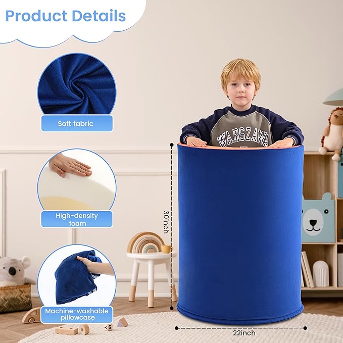 BALAPET Barrel Roll Sensory Chair for Kids, Durable High-Density Foam Sensory Pod, Reinforced Calming Toy with Deep Pressure for Autism, ADHD, Perfect for Classroom Home Use
