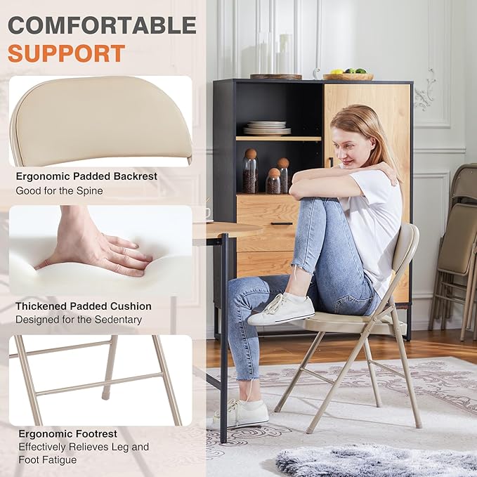 Sweetcrispy Folding Chair 16 Pack, Leather Padded Folding Chairs, Sturdy Metal Foldable Chairs, Easy to Use and Store, Outdoor and Indoor, for Home, Office, Party, Comfy