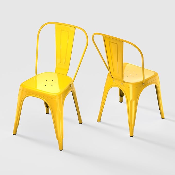 Metal Dining Chairs Set of 2,Stackable Tolix Chair Indoor/Outdoor for Kitchen,Cafe,Restaurant,Bistro & Patio Multiple Colors(Yellow)