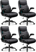 BESTFAIR Office Chair,Ergonomic Office Chair with Lumbar Support for Lower Back Pain Relief, Executive Leather Chair with Padded Flip-up Arms, Wheels and Adjustable Armrests, Black Pack of 4