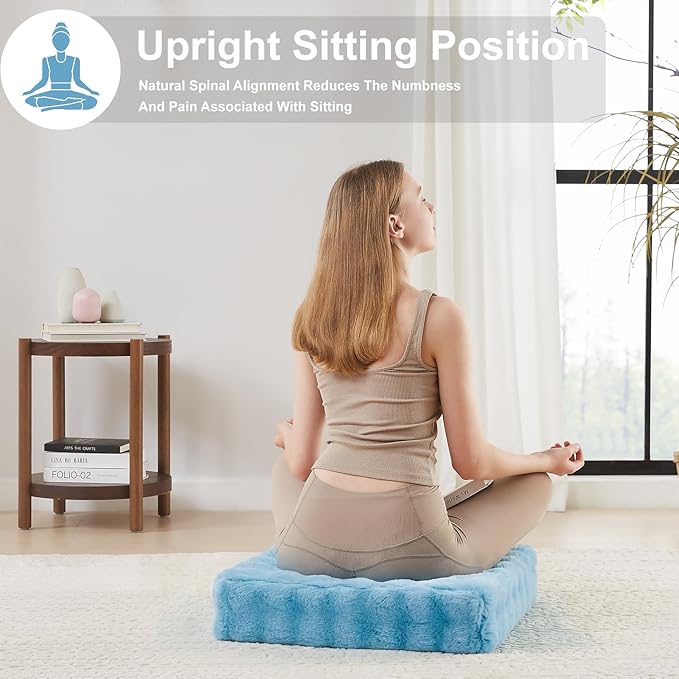 JKMAX 2 Pcs High Density Foam Floor Pillow - Upgraded Large Pillows Seating for Adults - Outdoor Floor Cushion with Soft Tufted Cover - Yoga Pillows for Sitting On Floor - 22 Inch Sky Blue