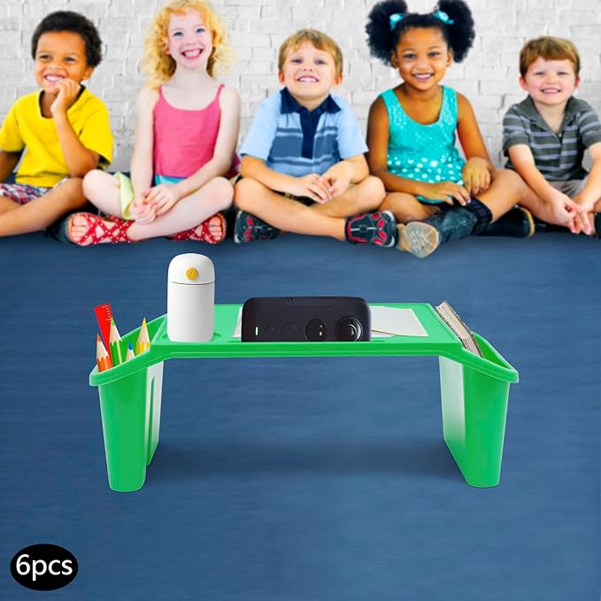 Set of 6 Kids Lap Desk Tray, Portable Activity Table, Plastic, Stackable for Drawing, Writing, Eating, Classroom, 19.69" L x 9.84" W x 7.09" H, Green