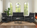3-Piece Living Room Sofa Set, Faux Leather Loveseat & Accent Chairs Set of 2 with Hidden Foldable Tray & Side Pocket, Front Contour Arm Design, Upholstered Sofa Set for Office, Black