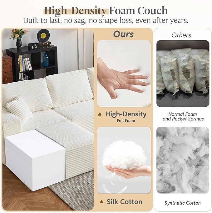 MODNEST 108" Modular Sectional Sofa Cloud Couch with Deep Seats, L Shape Couch with Movable Ottoman and Chaise, Sectional Couches for Living Room, Boneless Couches No Assembly Required, Beige