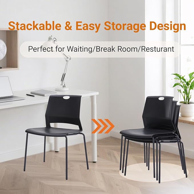 Sidanli Black Stacking Chairs Set of 4, Plastic Stackable Chair for Office Conference Waiting Break Room